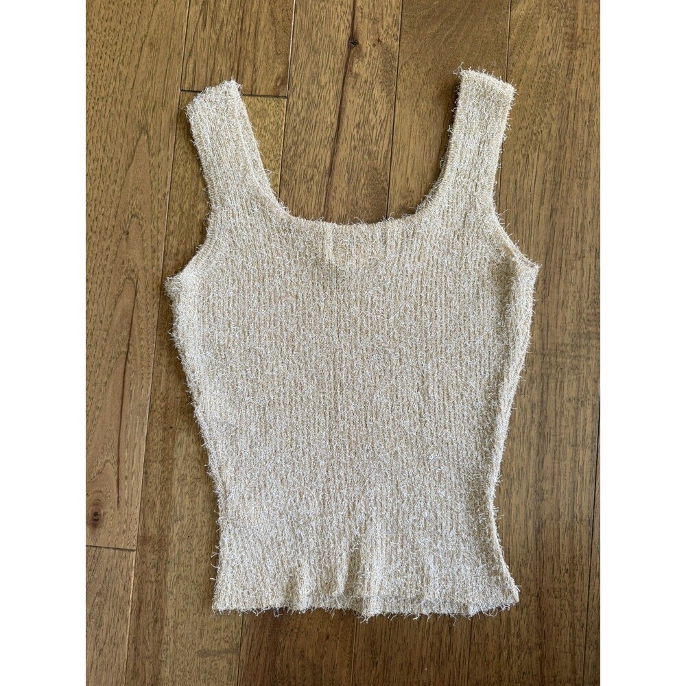 Vintage 90s CACHE Tank Stretch Golden Tan Minimal Crinkled